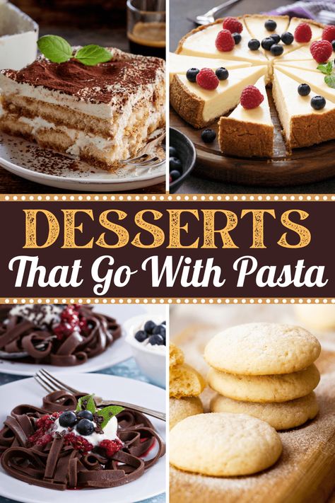 If you're in search of desserts that go with pasta, you've come to the right place! From cheesecake to tiramisu, these sweet treats are the perfect end to your pasta meal. Pasta Dessert Recipes, Dessert That Goes With Lasagna, Desserts That Go Well With Pasta, Desserts With Italian Dinner, Desserts For Pasta Night, Dessert To Serve With Lasagna, Desserts That Go With Lasagna, Desserts To Go With Italian Food, Deserts That Go With Spaghetti