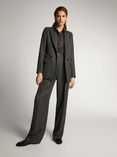 Grey Wool Blazer, Massimo Dutti Women, Women Suits, Herringbone Blazer, Suit Women, Blazer Designs, Anime Dress, Photography Poses Women, Suit Style