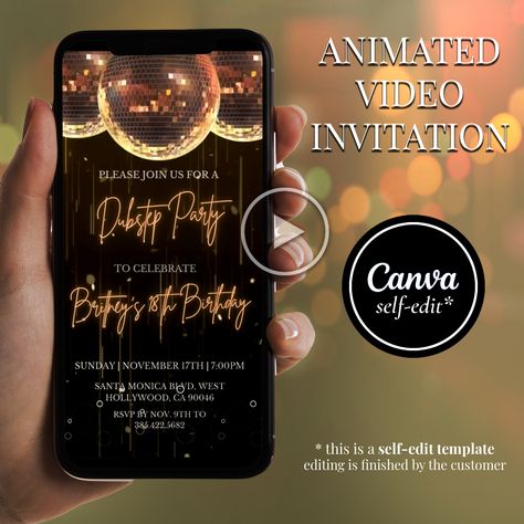 Golden Birthday Party Video Invitation, Animated Invite with Disco Balls, Instant Download, Digital Evite Template, All text Editable, Birthday Party Video, Golden Birthday Parties, Disco Birthday, Disco Birthday Party, 70th Birthday Invitations, Cocktail Videos, Party Video, Retro Disco, Animated Invitations