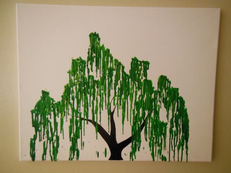 Crayon Art....Weeping Willow Crayon Drip Art, Crayon Melting Art, Crayons Artwork, Blow Paint, Melted Crayons, Melted Crayon Art, Crayon Crafts, Drip Art, Crayon Art Melted