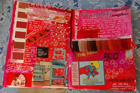 Red Pages, Visual Journals, Inspiring Artwork, Fairy Tattoo Designs, Commonplace Book, Color Study, Altered Book Art, Smash Books, Fairy Tattoo