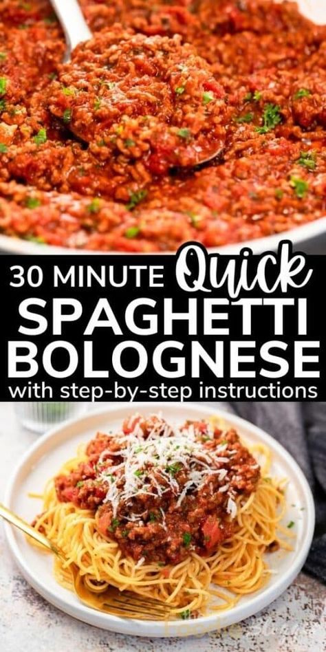 QUICK SPAGHETTI BOLOGNESE - A true crowdpleaser, this recipe is a lifesaver for days when you want your meal to taste gourmet without spending hours in the kitchen. Spagetti Bolognese Recipe, Best Spaghetti Bolognese Recipe, Best Bolognese Recipe, Spaghetti Bolognese Sauce, Spaghetti Bolognese Recipe, Bolognese Sauce Recipe, Best Spaghetti, Spaghetti Meat Sauce, Spaghetti Sauce Recipe