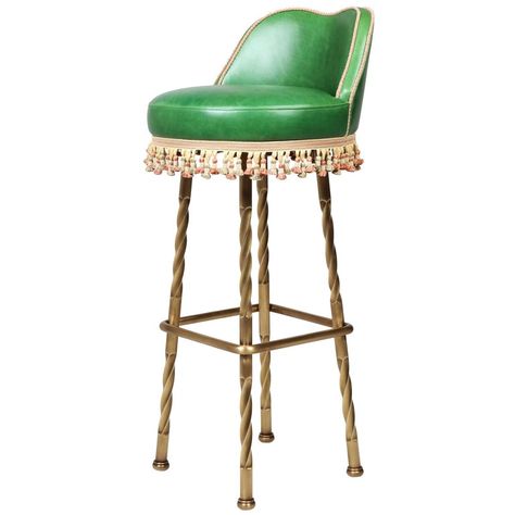 https://www.1stdibs.com/furniture/seating/chairs/objects-horton-bar-stool-upholstered-leather-solid-brass-base/id-f_13477052/ Tiger Bar, Martin Brudnizki, Brass Bar Stools, Bar Stool Upholstered, Fabric Dining Room Chairs, Vintage Bar Stools, Leather Dining Room Chairs, Salon Suites, Vintage Stool