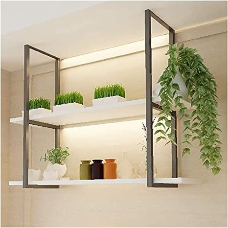 Shelf Plants, Suspended Shelves, Pot Rack Kitchen, Shelving Display, Ceiling Shelves, Wall Shelf Unit, Kitchen Wall Shelves, Pan Rack, Storage Shelving