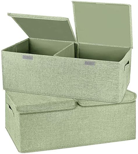 Amazon.com: Valease 2 Pack Storage Boxes with Lids and Handles, Collapsible Linen Storage Bins Organizer Containers Baskets Cube with Removable Divider for Home Bedroom Closet Office (Green, Small): Home & Kitchen Bedroom Closet Office, Ikea Storage Boxes, Organizer Containers, Pant Storage, Office Green, Closet Storage Bins, Storage Bins Organization, Small Storage Boxes, Closet Office