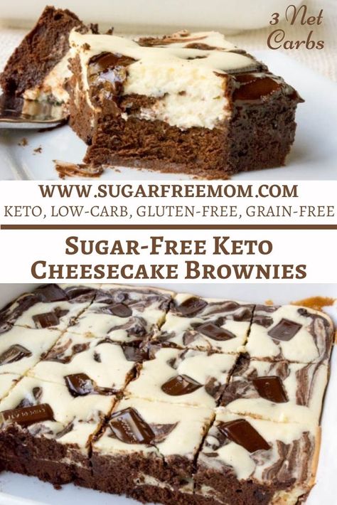 Sugar-Free Cheesecake Brownies {Low Carb, Keto, Nut Free} Cheesecake Brownie Recipe, Brownies Gluten Free, Sugar Free Desserts Easy, Sugar Free Brownies, Low Sugar Desserts, Cheesecake Brownie, Sugar Free Cheesecake, Sugar Free Baking, Sugar Free Recipes Desserts