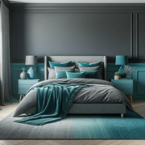 charcoal gray and turquoise bedroom