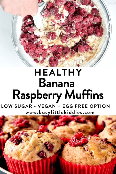 Healthy Berry Muffin Recipes, Banana Raspberry Recipes, Banana And Berry Muffins, Fresh Fruit Muffins, Healthy Berry Muffins, Banana And Raspberry Muffins, Raspberry Banana Muffins, Raspberry Muffins Easy, Baby Muffins Banana