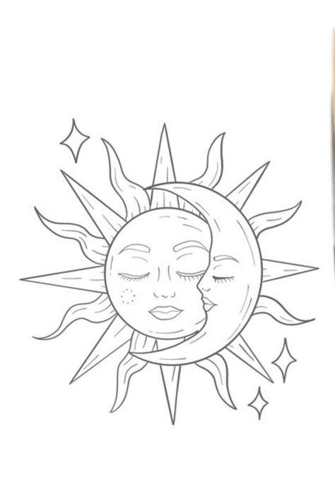 Sun And Moon Stencil Tattoo Ideas, Sun And Moon Tattoo Stencil, Celestial Sun And Moon Art, Tattoo Sol E Lua, Sun And Moon Drawing, Classy Tattoos For Women, Luna Tattoo, Line Drawing Tattoos, Moon Sun Tattoo