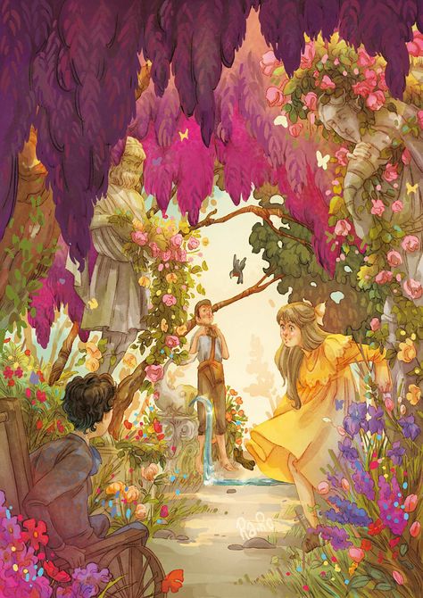 Ra.ro 81 on Behance Fairytale Comic, Fantasy Garden Illustration, Character Development Illustration, Secret Garden Book, Childrens Book Cover, Book Illustration Design, Garden Illustration, Fairytale Art, Dreamy Art