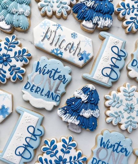 Winter Birthday Ideas For Kids, Winter Onederland Cookies Boy, Winter Onederland Cookies, Winter Onederland Party Boy, Winter Onderland Birthday, Specialty Cookies, William White, First Birthday Cookies, Onederland Party