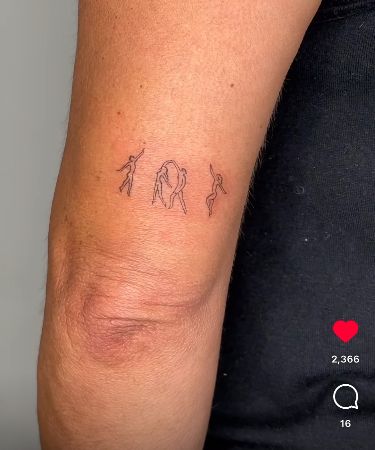 Tiny Tats Friends, Small Dancing Tattoo, Quad Tattoo For Women, Friend Minimalist Tattoos, Busyhead Tattoo, 18th Bday Tattoo Ideas, Love Earth Tattoos, Tattoo For 4 People, Artsy Tattoo Designs