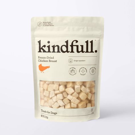 Kindfull™ Freeze-Dried Chicken Breast Dog Treats - 3oz are highly nutritious treats that your dog will love. Whether for training, rewards, or to simply brighten your pet’s day, these treats will leave them feeling happy and cheerful. Perfect for intermittent snacking, these tasty treats are intended for supplemental feeding only. It’s recommended to always monitor your pet while feeding. Our mission is to make mealtime, playtime, nap time, and all the time in between, the very best for the life Air Dried Dog Food, Pet Treats Packaging, Cute Dog Supplies, Dog Treats Packaging, Freeze Dried Chicken, Dog Treats Chicken, Dog Treat Packaging, Freeze Dried Dog Treats, Chicken Dog Treats