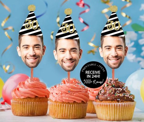 Photo Cupcake Toppers 30th 40th 50th 60 75 Digital File | Etsy India 30th Birthday For Him, Funny Cupcakes, 30th Birthday Party Decorations, Birthday Decorations For Men, 30th Birthday Decorations, Birthday Surprise Boyfriend, Birthday For Him, 30th Birthday Parties, 40th Birthday Parties