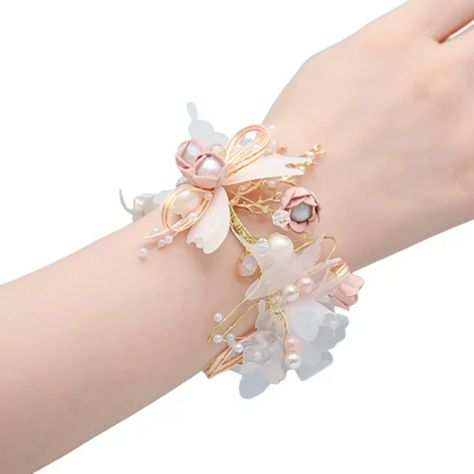 Windfall Artificial Bridal Bridesmaid Butterfly Wrist Flower Stretch Bracelet Corsage - Walmart.com Corsage Pink, Bracelet Corsage, Wrist Flowers, Dancing Party, Fabric Butterfly, Hand Flowers, Artificial Flower Bouquet, Wrist Corsage, Butterfly Flower