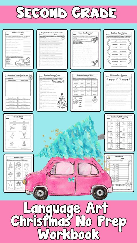 2nd Grade Language Arts No Prep Christmas Workbook Christmas Second Grade, Christmas Worksheets 2nd Grade, Christmas 2nd Grade, Grade 2 Language, Holiday Activity Sheets, Christmas Curriculum, Christmas Reading Activities, Christmas Language Arts, Language Arts Worksheets