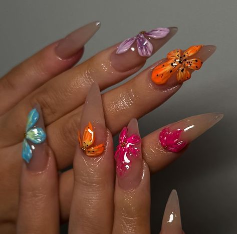 Designs For Short Nails, Hippie Nails, Drip Nails, Grunge Nails, Unique Acrylic Nails, Fire Nails, 3d Flowers, Floral Nails, Dope Nails