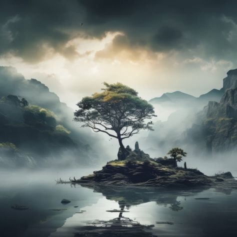 A tree on a small island in a lake stock images Lake Illustration, Vector Mountain, Island Lake, Small Island, A Tree, Stock Illustration, Stock Images, Lake, Art