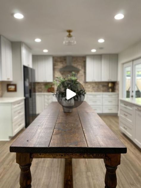 Taylor Wacker on Instagram: "Favorite DIY of the Year! $200 Kitchen Island Table Build. 

My mom wanted a long and narrow vintage island table for their new kitchen reno but all the options were super expensive and didn’t fit the measurements or style of the space, so I decided to build it instead!
What do you think?! 

Follow @laneandivory for more budget DIYs and home design inspiration in 2022! 
.
.
.
#diyhomedecor #kitchenislands #kitchensofinstagram #kitchenremodeling #vintagetable #rustickitchen #farmhousekitchendecor #farmhousekitchen #kitchentransformation #diyproject #budgetdiy" Diy Narrow Kitchen Island, Long Narrow Dining Table Diy, Narrow Kitchen Table Farmhouse, Narrow Kitchen Table Rustic, Wood Tall Long Table Plans, Vintage Island, Table Build, Island Table, Home Design Inspiration