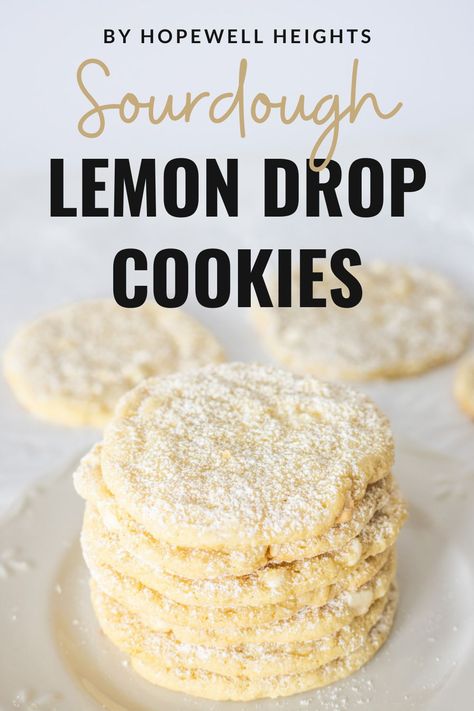 Sourdough lemon drop cookies are sweet, lemony, chewy, and not at all sour! Step-by-step recipe and video tutorial. #sourdough #sourdoughrecipes #sourdoughcookies Soft Lemon Cookies, Sourdough Lemon, Cookie Dough Ingredients, Recipe Using Sourdough Starter, Drop Cookie, Lemon Drop Cookies, Drop Cookie Recipes, Iced Oatmeal Cookies, Lemon Cookies Recipes