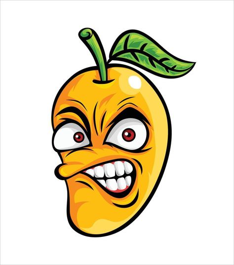 Angry Mango cartoon Illustration Funny Food Drawings, Mango Illustrations, Mango Character, Mango Cartoon, Creative Desktop Wallpaper, Dory Drawing, Mango Vector, Mango Logo, Food Characters