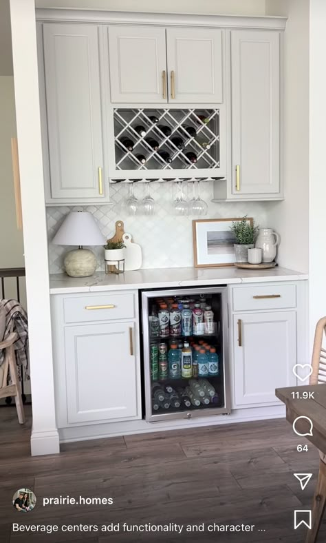 Wet Bar In Pantry, Beverage Area In Kitchen, Built In Bar Ideas For Home Living Rooms, Dry Bar In Kitchen, Built In Bar Ideas For Home, Dry Bar Wall Ideas, Office Coffee Bar Ideas, Desk Remodel, Alcohol Cabinet