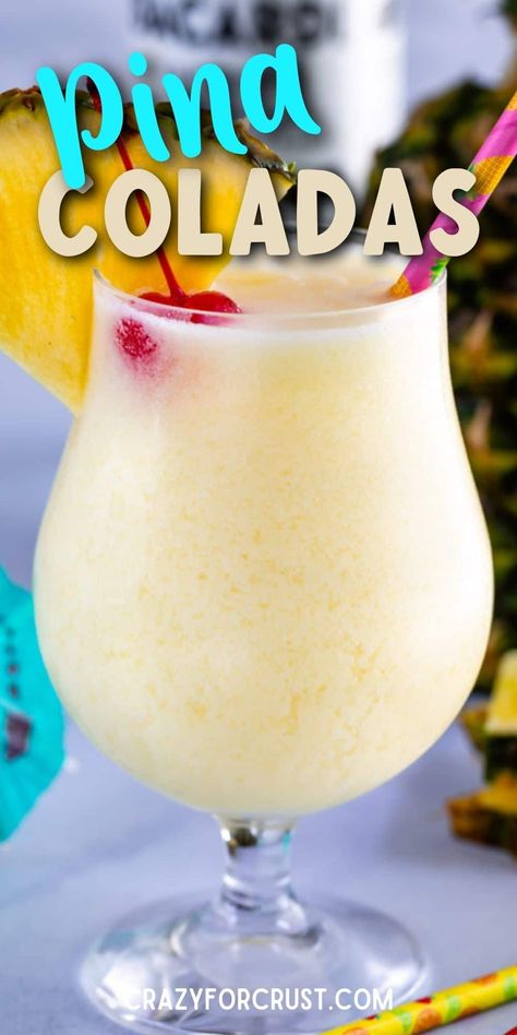 The EASIEST Pina Colada Recipe with just 3 ingredients. Make Piña Colada with rum or non-alcoholic! Easy Pina Colada Recipe, Homemade Pina Colada, Pina Colada Mocktail, Pina Colada Drinks, Frozen Pina Colada, Slushy Drinks, Virgin Pina Colada, Coco Lopez, Pina Colada Recipe