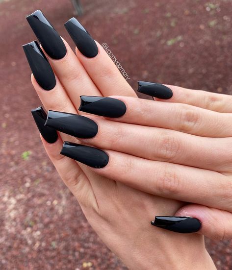 Long Black Nails, Black Gel Nails, Black Coffin Nails, Nails Art Designs, Matte Black Nails, Halloween Acrylic Nails, Black Acrylic Nails, Fall Acrylic Nails, Nail Swag