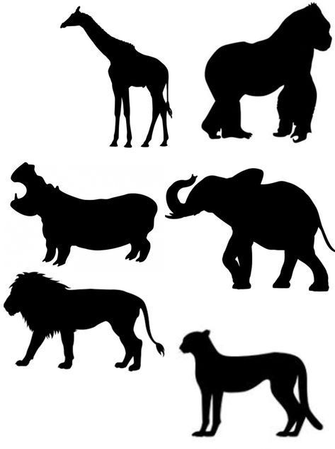 Jungle Animal Silhouette Printable Free, Zoo Animal Silhouette Printable, Safari Animal Cutouts, Safari Animals Silhouette, Jungle Animal Silhouette, Animal Silhouette Printable, African Animal Silhouette, Safari Animals Preschool, Jungle Silhouette