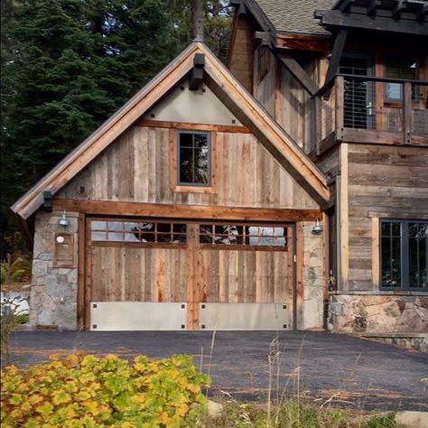 @truckeeoverheaddoor on Instagram: “.......Clad with Reclaimed Wood and Zinc Steel kick plates this garage door carries out the Rustic theme of this home built by our friends…” Rustic Garage Doors, Rustic Garage, Cabin Garage, Door Kick Plates, Cabin Mansion, Wood Garage, Doors Ideas, Wood Garage Doors, Rustic Exterior