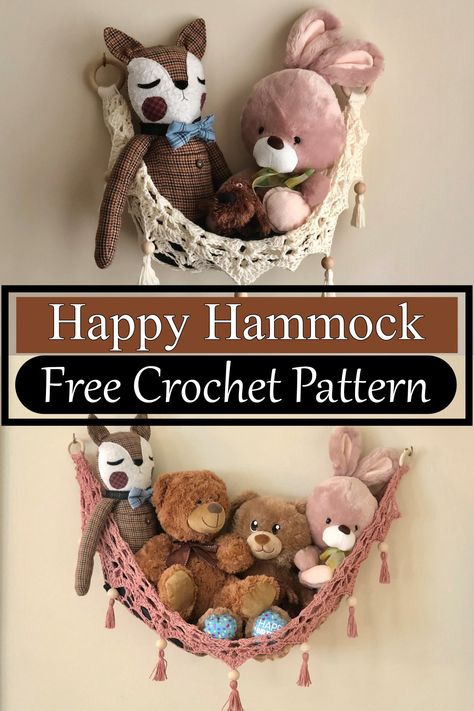 Crochet Hanging Toy Net, Boho Corner Hammock Crochet Pattern Free, Crochet Stuffed Animal Storage, Crochet Teddy Hammock Free Pattern, Crochet Stuffy Net, Diy Stuffed Animal Storage Hammocks, Stuffy Hammock, Stuffed Animal Hammock Crochet Pattern, Crochet Teddy Hammock