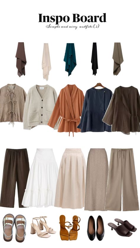 Simple and airy outfits Hijabi Capsule Wardrobe, Simple Hijabi Outfits, Airy Outfits, Christian Outfits Modesty, Stylish Outfits Casual, Capsule Wardrobe Casual, Hijab Fashion Summer, Colour Combinations Fashion, Cute Modest Outfits