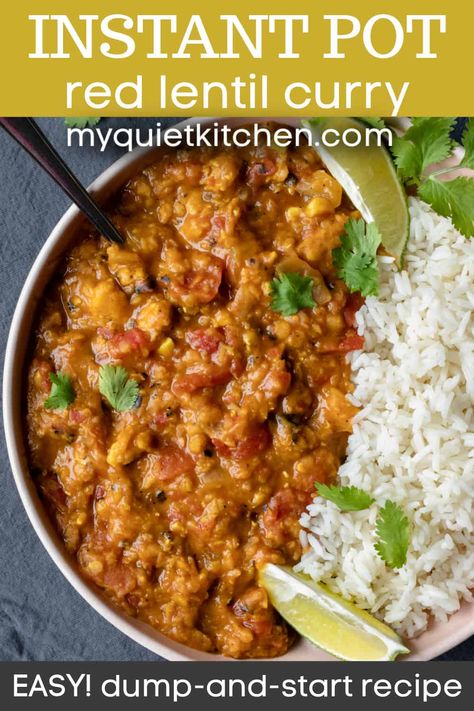 Instant Pot Curry, Vegan Lentil Curry, Red Curry Lentils, Lentils Instant Pot, Tvp Recipes, Curry Lentils, Red Lentil Curry, Red Lentil Recipes, Lentil Curry Recipes