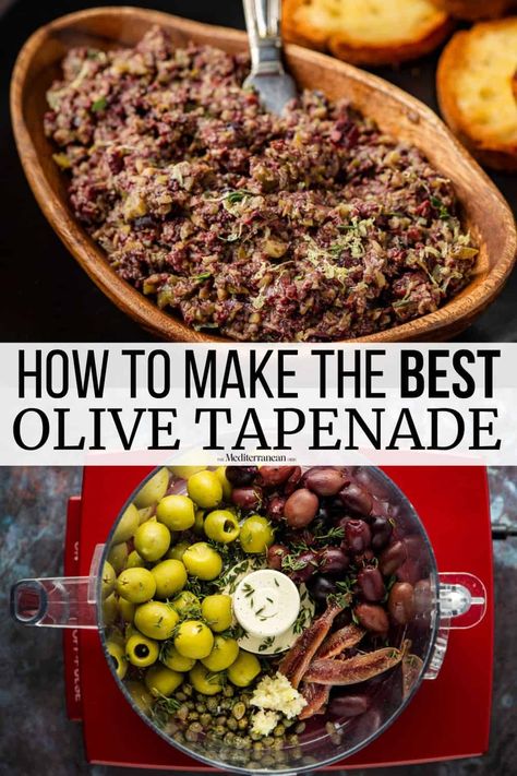 Olive tapenade recipe with capers, anchovy, garlic, and lemon. This easy appetizer recipe takes five minutes and two steps. Olive Paste Recipe, Recipe With Capers, Muhammara Recipe, Olive Tapenade Recipe, Anchovy Recipes, Tapenade Recipe, Capers Recipe, Roasted Artichoke, Dipping Oil