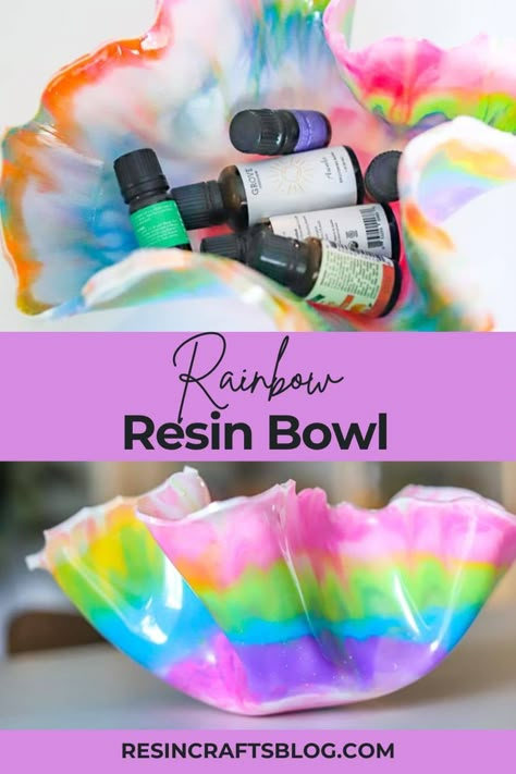 Learn how to create a beautiful DIY resin bowl with Pro Marine Table Top Epoxy! #resin #resincrafts via @resincraftsblog Epoxy Bowl Diy, Resin Bowls Diy How To Make, Resin Table Top Diy, Table Top Epoxy, Resin Bowl, Make A Rainbow, Resin Table Top, Epoxy Crafts, How To Make Resin