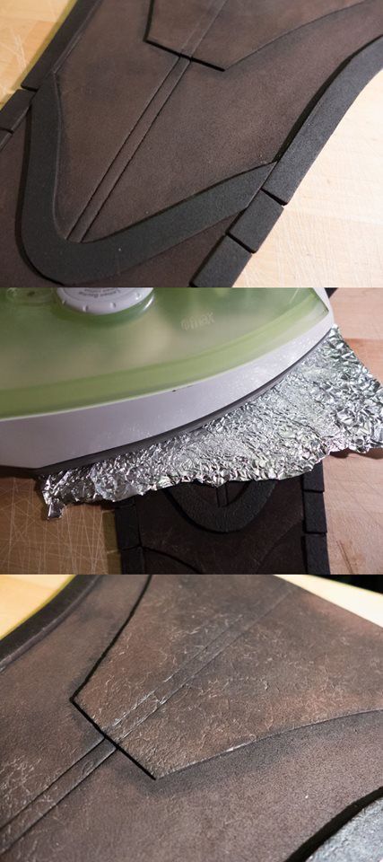 Make foam look old                                                                                                                                                                                 Más Foam Costume, Foam Props, Foam Armor, Costume Armour, Diy Kostüm, Mini Tutorial, Costume Tutorial, Craft Foam, Astuces Diy