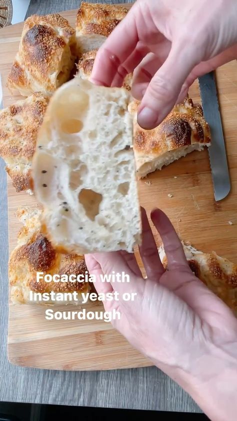 Easy no knead focaccia, with instant yeast or sourdough. You pick! Dough Ingredients: - 500g bread flour @kingarthurbaking - 400g Water… | Instagram No Knead Focaccia, Dry Herbs, Wet Hands, Dough Ingredients, Center Point, No Knead, Aluminum Sheet, Instant Yeast, Bread Flour