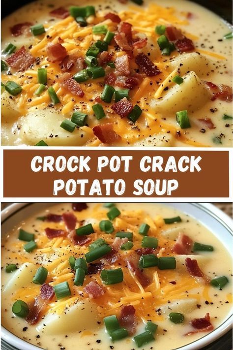 Things To Cook In Crock Pot, Cheesy Potatoe Soup In Crock Pot, Cheesy Bacon Potato Soup Crockpot, Cheesy Potatoes Soup Crock Pot, Crock Pot Easy Potato Soup, Lazy Potato Soup, Crockpot Cracked Potato Soup, Crockpot Recipes Baked Potato Soup, Crock Pot Soup Potato