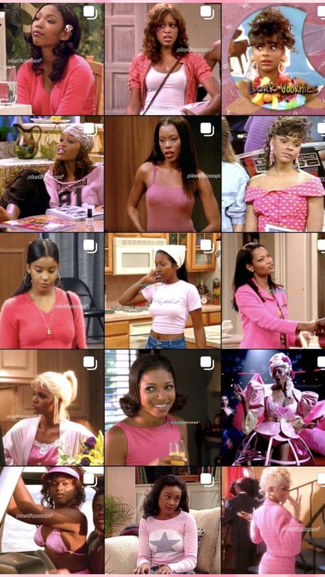 90s Girly Aesthetics, 2000 Black Women Fashion, Zaria From Parenthood, Y2k Dinner Outfits, Breanna One On One Outfits, Pink 90s Outfit, Black 90s Fashion, Clueless Outfits, Vintage Black Glamour