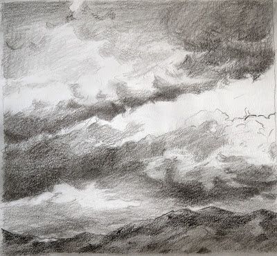 Clouds Moving Over the Angeles Forest Sketch,  Katherine Kean, graphite on paper, approx 8 x 8 inches Drawing Clouds, Sketch Cloud, Forest Sketch, Sky Drawing, 2nd Grade Art, Cloud Drawing, Easy Drawing, Art Appreciation, Drawing Sketch