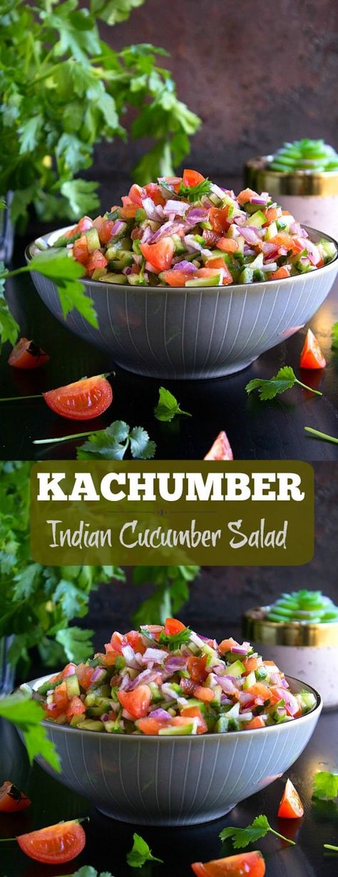 Kachumber | Indian Cucumber Salad | Video | Nish Kitchen Cucumber Salad Video, Indian Cucumber Salad, Indian Cucumber, Kachumber Salad, Indian Salads, Indian Side Dishes, Indian Dinner, Cucumber Recipes, Indian Cooking