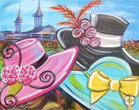 Kentucky Derby Themed Party, Wine And Paint Night, Hat Painting, Derby Attire, Derby Ideas, Ky Derby, Paint Nite, Racing Art, Kentucky Derby Party