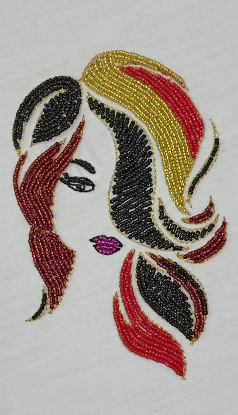 Sugar Beads Work Design, Sugar Beads Embroidery Designs, Tambour Stitch, Aari Motif, Tambour Hook, Aari Design, Sugar Beads, Zardosi Work, Fabric Painting On Clothes