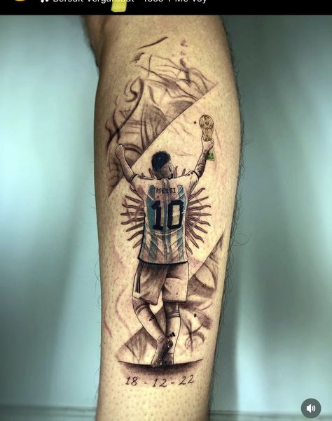 Messi World Cup Tattoo, Messi Tattoo Design, Messi Leg Tattoo, Lionel Messi Tattoo Ideas, Messi Tattoo Ideas, Argentina Tattoo Ideas, Man Utd Tattoo, Messi Tattoo, Ariel Tattoo