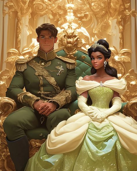 | Royal Elegance Princess Tiana sat regally on her ornate throne, her pale green gown shimmering under the grand chandeliers. Intricate lace… | Instagram Suit With Gold Accents, Forest Green Suit, Kiko Mizuhara Style, Disney Tiana, Club 33, Prince Naveen, Kiko Mizuhara, Throne Room, Princess Tiana