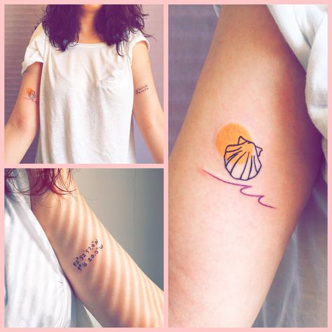 my camino de santiago inspired tattoo with cape fisterra coordinates - "the edge of the wordl"! I wanted to get one for years and i finally found the perfect artist! thank you https://www.instagram.com/takemymuse #tattoo #caminodesantiago #santiagotattoo #capefisterra #finisterrecamino #buencamino Spain Tatoos Ideas, Camino Shell Tattoo, Mediterranean Tattoos, Cancun Tattoo Idea, Camino Tattoo Santiago, Camino Tattoos, Camino Tattoo, Small Back Tattoos, Coordinates Tattoo