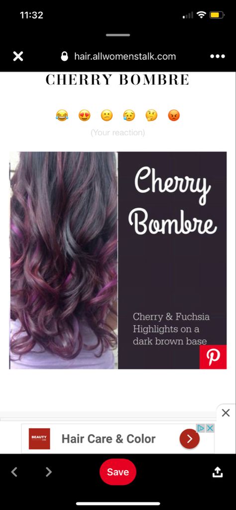 Cherry Bombre, Hair Ideas, Dark Brown, Hair Care, Cherry, Hair, Beauty, Color, Hair Care Tips