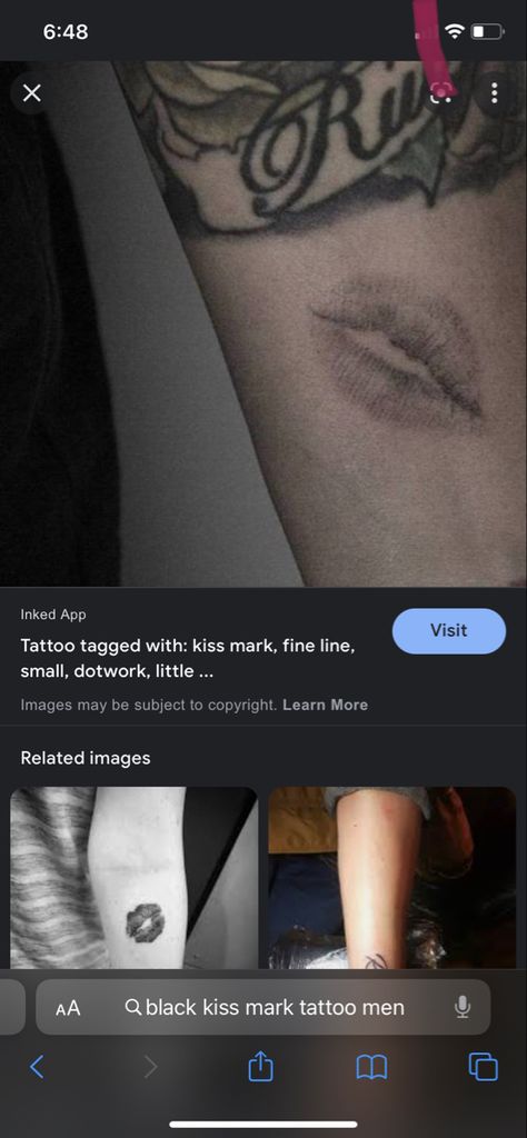 Kiss Mark Tattoo Men, Kiss Tattoo Men, Kiss Mark Tattoo, Kiss Tattoo, Kiss Tattoos, Kiss Mark, Mark Tattoo, Couple Tattoos, Black Tattoos