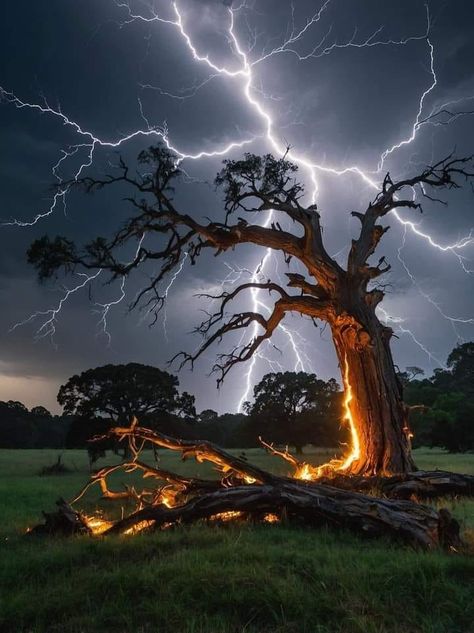 Nice 🌩️ Lightning Bolt Art, Lightning Art, Lightning Photography, Large Tree, Loch Ness Monster, Nature's Bounty, Lightning Strikes, Night Scene, Natural Phenomena