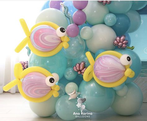 Mermaid Balloons, Ocean Birthday Party, Twisting Balloons, Mermaid Birthday Party Decorations, Mermaid Theme Birthday Party, Birthday Room Decorations, Ocean Birthday, Spongebob Birthday, Sea Birthday Party